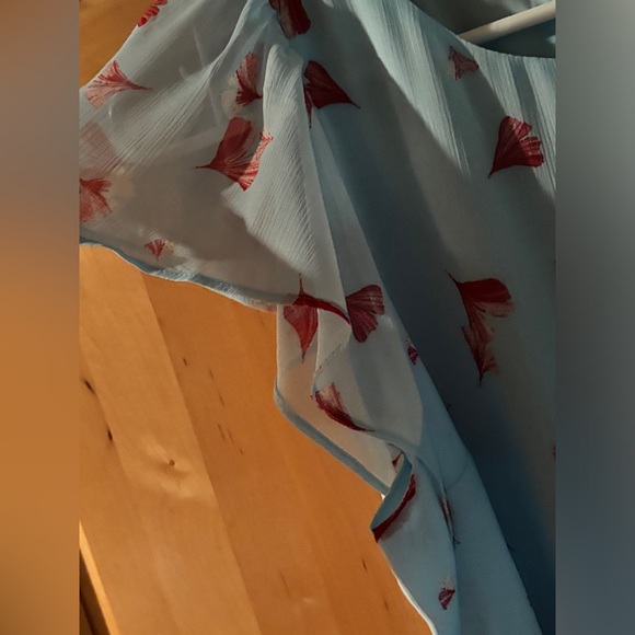 Banana Republic size 8 & 10 Blue Red Belted Flutter Sleeve Floral A-Line Women - Picture 9 of 15